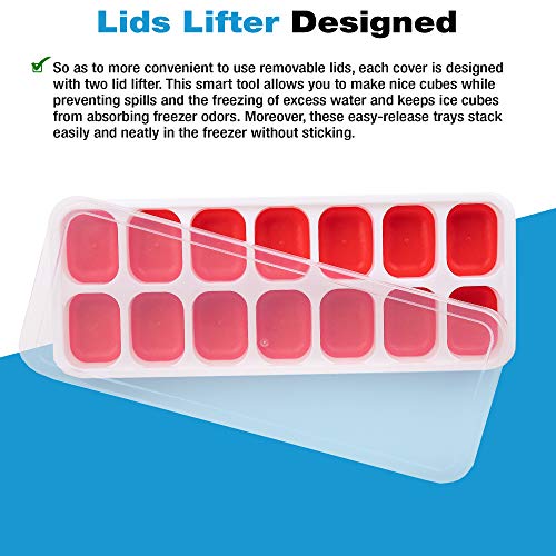 4 Pack Ice Cube Trays, Ice Tray Durable & Flexible, Ice Trays for Freezer, Silicone Ice Cube Tray, 14 Ice Cube Trays for Freezer With Lid, Super Easy Release Stackable BPA Free for Drinks & Cocktail