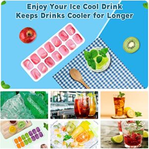 4 Pack Ice Cube Trays, Ice Tray Durable & Flexible, Ice Trays for Freezer, Silicone Ice Cube Tray, 14 Ice Cube Trays for Freezer With Lid, Super Easy Release Stackable BPA Free for Drinks & Cocktail