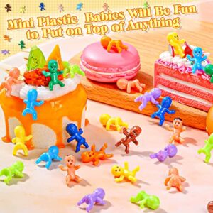 selizo Mini Plastic Babies, 100pcs Tiny Plastic Baby Figurines Small King Cake Babies Bulk for Ice Cube My Water Broke Baby Shower Games (10 Colors)