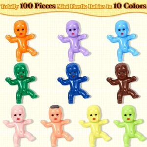 selizo Mini Plastic Babies, 100pcs Tiny Plastic Baby Figurines Small King Cake Babies Bulk for Ice Cube My Water Broke Baby Shower Games (10 Colors)