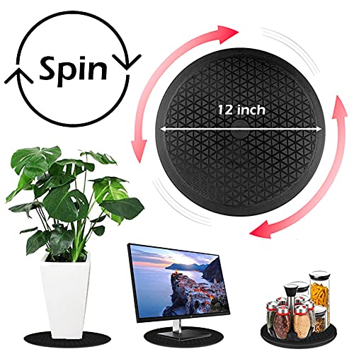 VOLCANOES CLUB Lazy Susan Turntable Organizer - 12 Inch Heavy Duty Rotating Swivel Stand with Steel Ball Bearings for Spice Cabinets, Flat Panel Monitor, TV, Painting, Display, Potted Plants (Black)