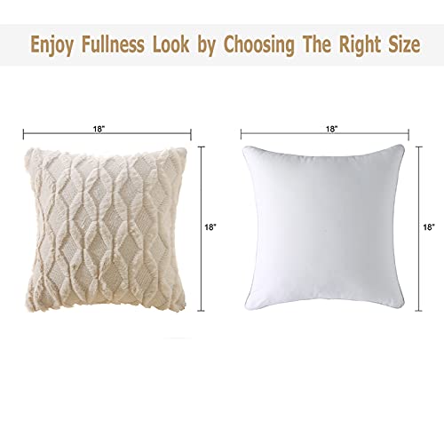 Volcanics Pack of 2 Faux Wool Throw Pillow Covers 20x20 Inches Decorative Farmhouse Velvet Couch Pillow Case Soft Plush Square Boho Cushion Pillowcase, Beige
