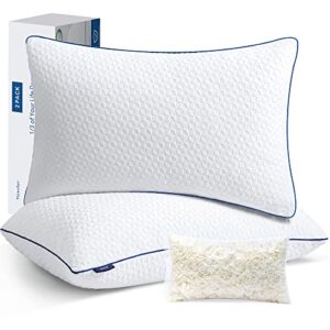 viewstar pillows queen size set of 2, firm and supportive shredded memory foam pillows, adjustable loft back side sleeper bed pillow with washable removable cover, 20″x 30″