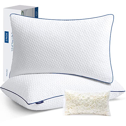 viewstar Pillows Queen Size Set of 2, Firm and Supportive Shredded Memory Foam Pillows, Adjustable Loft Back Side Sleeper Bed Pillow with Washable Removable Cover, 20"x 30"