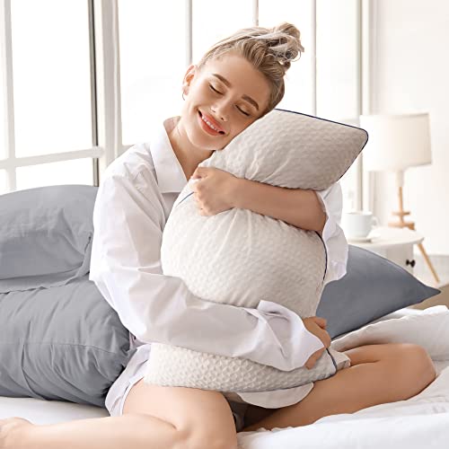 viewstar Pillows Queen Size Set of 2, Firm and Supportive Shredded Memory Foam Pillows, Adjustable Loft Back Side Sleeper Bed Pillow with Washable Removable Cover, 20"x 30"