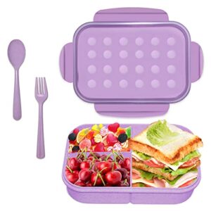asyh bento box, classic 3 compartment lunch box for adults, ideal leakproof lunch containers with utensils, microwave and dishwasher safe food containers (purple-1150ml)