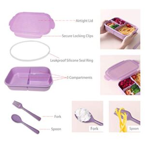 ASYH Bento Box, Classic 3 Compartment Lunch Box for Adults, Ideal Leakproof Lunch Containers with Utensils, Microwave and Dishwasher Safe Food Containers (Purple-1150ML)