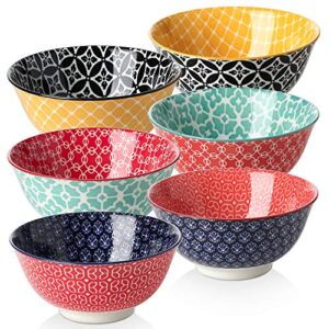 dowan ceramic cereal bowls, 23 oz vibrant color dessert bowls for thanksgiving, christmas and kitchen, soup bowl set for pasta, salad, ice cream and oatmeal, set of 6
