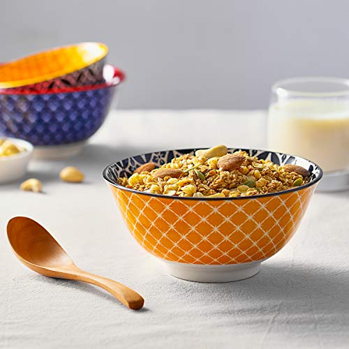 DOWAN Ceramic Cereal Bowls, 23 Oz Vibrant Color Dessert Bowls for Thanksgiving, Christmas and Kitchen, Soup Bowl Set for Pasta, Salad, Ice Cream and Oatmeal, Set of 6