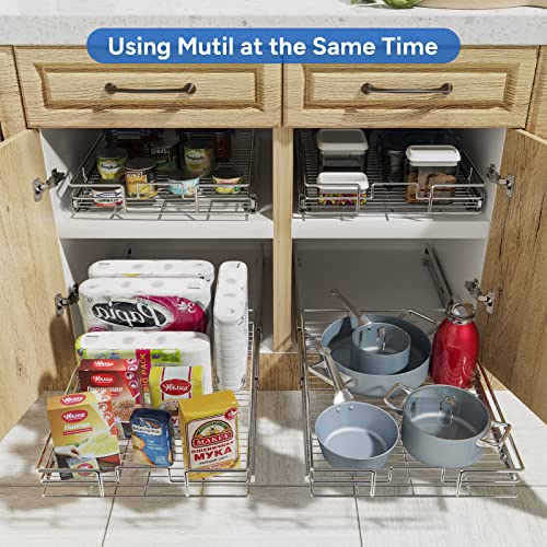 ROOMTEC Pull Out Cabinet Organizer, Cabinet Pull Out Shelves 14"W x 21"D, Heavy Duty Cabinet Drawers Slide Out Kitchen Cabinet Organizers Storage Shelf