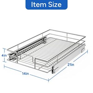 ROOMTEC Pull Out Cabinet Organizer, Cabinet Pull Out Shelves 14"W x 21"D, Heavy Duty Cabinet Drawers Slide Out Kitchen Cabinet Organizers Storage Shelf