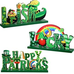 3 pieces st. patrick’s day table decoration shamrock sign table centerpiece leprechaun decoration wooden irish themed decors for st. patrick’s day holiday dinner coffee tier tray, 7.87 x 4.72 inch