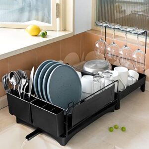 coindivi dish drying rack, dish rack, dish racks for kitchen counter, versatile dish drainer with drainage, dish rack and drainboard set with utensil holder, wine glass holder, black