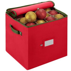 zober christmas ornament storage box with dual zipper closure – box contributes slots for 64 holiday ornaments 3-inch, xmas decorations accessories, made of nonwoven tear-proof material, red