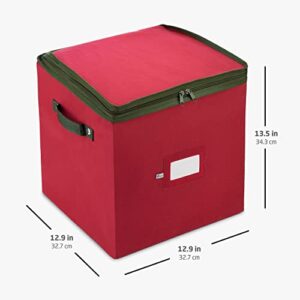 ZOBER Christmas Ornament Storage Box with Dual Zipper Closure - Box Contributes Slots for 64 Holiday Ornaments 3-Inch, Xmas Decorations Accessories, Made of Nonwoven Tear-Proof Material, Red