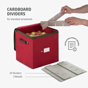 ZOBER Christmas Ornament Storage Box with Dual Zipper Closure - Box Contributes Slots for 64 Holiday Ornaments 3-Inch, Xmas Decorations Accessories, Made of Nonwoven Tear-Proof Material, Red