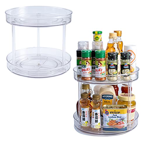 2 Pack Lazy Susan Organizer, Lazy Susan Turntable for Cabinet, PlasticTurntable Organizer Rotating Spice Rack - for Kitchen, Pantry, Bathroom, Fridge,Table, Countertop