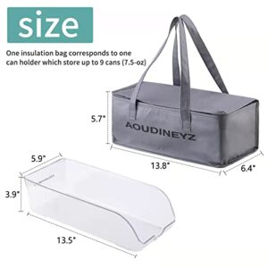 AOUDINEYZ Set of 2 Refrigerator Organizer Bins-Clear Plastic Soda Can Dispenser Beverage Holder for Fridge, Freezer, Kitchen, Countertops, Cabinets with a Portable Custom-made Insulation Cooler Bag