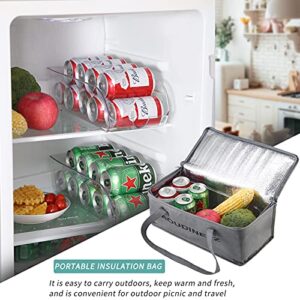 AOUDINEYZ Set of 2 Refrigerator Organizer Bins-Clear Plastic Soda Can Dispenser Beverage Holder for Fridge, Freezer, Kitchen, Countertops, Cabinets with a Portable Custom-made Insulation Cooler Bag