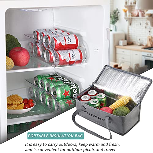 AOUDINEYZ Set of 2 Refrigerator Organizer Bins-Clear Plastic Soda Can Dispenser Beverage Holder for Fridge, Freezer, Kitchen, Countertops, Cabinets with a Portable Custom-made Insulation Cooler Bag