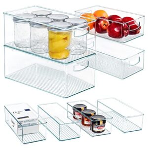 hudgan 8 pack stackable pantry organizer bins (3 sizes) – clear fridge organizers for kitchen, freezer, countertops, cabinets – plastic food storage container with handles for home and office