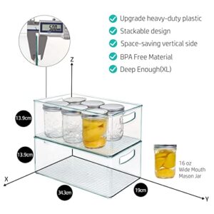 Hudgan 8 PACK Stackable Pantry Organizer Bins (3 sizes) - Clear Fridge Organizers for Kitchen, Freezer, Countertops, Cabinets - Plastic Food Storage Container with Handles for Home and Office