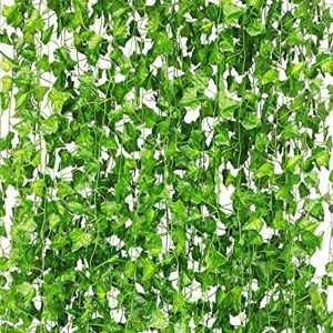 cqure 24 pack 168ft artificial ivy fake vines,ivy garland greenery garland fake hanging plants vines aesthetic green leaves for bedroom wedding party garden wall room decor