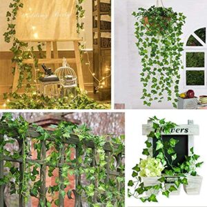 CQURE 24 Pack 168Ft Artificial Ivy Fake Vines,Ivy Garland Greenery Garland Fake Hanging Plants Vines Aesthetic Green Leaves for Bedroom Wedding Party Garden Wall Room Decor