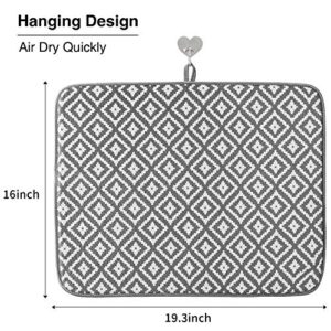 Dish Drying Mat for Kitchen 2 Pack, Ultra Absorbent Microfiber Dishes Drainer Mats by Subekyu,19.2 by 15.8 Inch(Rhombus)