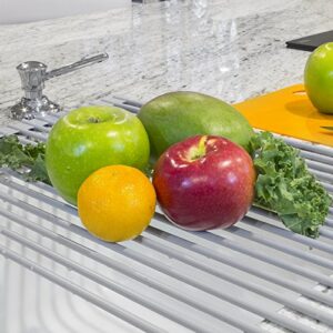 Sorbus Roll-Up Dish Drying Rack [Large 20.5'' X 13"] Over The Sink Drying Mat,- Multipurpose Dish Drainer - Fruits and Vegetable Rinser - Durable Silicone Covered Stainless Steel (Warm Gray)