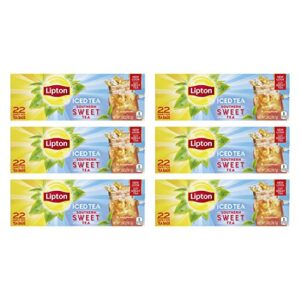 lipton family-sized black iced tea bags, southern sweet tea 22 ct (pack of 6)