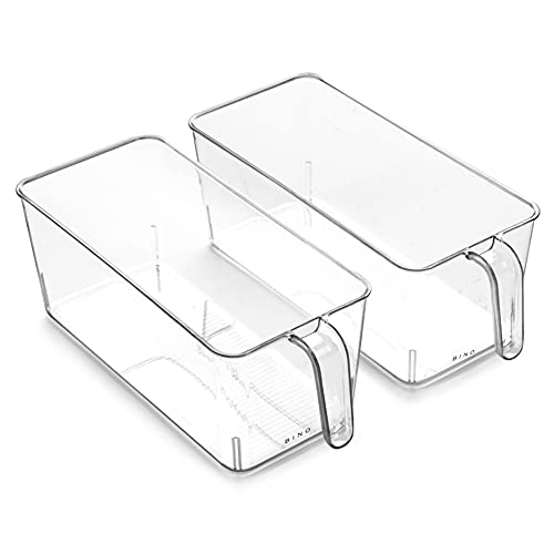 BINO l Plastic Storage Bins l THE HOLDER COLLECTION l 2-Pack, Large Multi-Use Clear Containers for Organizing with Built-in Handles l Pantry Organization & Storage l Kitchen Organizer l Storage Bins