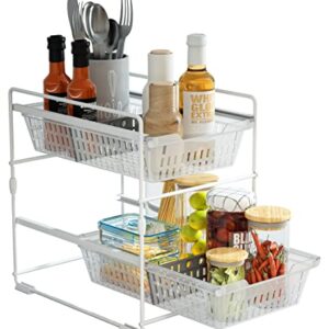 Under Sink Organizers and Storage,Bathroom Counter Organizer Shelf,2 Tier Pull Out Cabinet Organizer Baskets with Dividers,White