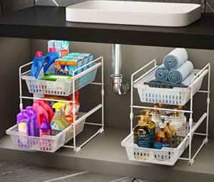under sink organizers and storage,bathroom counter organizer shelf,2 tier pull out cabinet organizer baskets with dividers,white