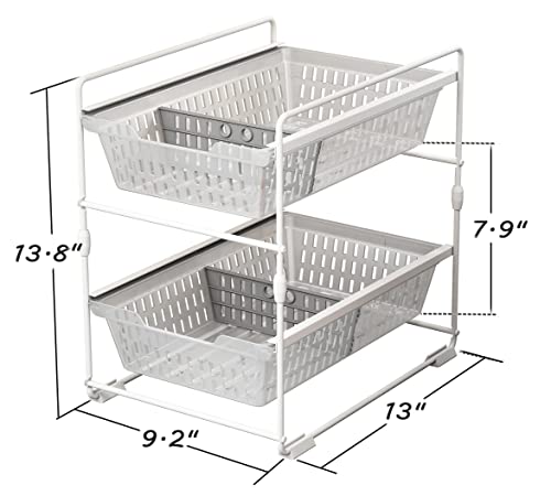 Under Sink Organizers and Storage,Bathroom Counter Organizer Shelf,2 Tier Pull Out Cabinet Organizer Baskets with Dividers,White