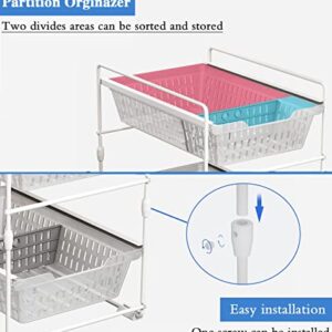 Under Sink Organizers and Storage,Bathroom Counter Organizer Shelf,2 Tier Pull Out Cabinet Organizer Baskets with Dividers,White