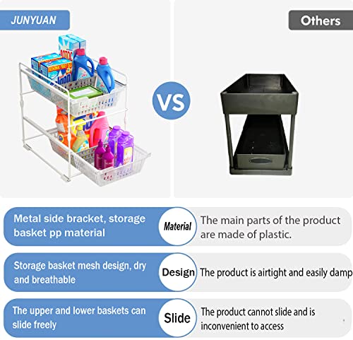 Under Sink Organizers and Storage,Bathroom Counter Organizer Shelf,2 Tier Pull Out Cabinet Organizer Baskets with Dividers,White