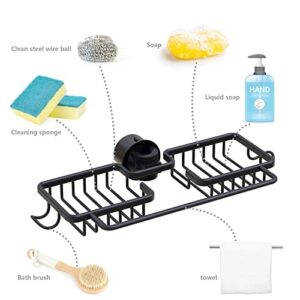 ISABETTA Faucet Sponge Holder with Hook and Silicone Faucet Sink Mat Sink Splash Guard Set,Detachable Hanging Faucet Drain Rack,Kitchen Faucet Splash Pad for Kitchen Bathroom (Black)