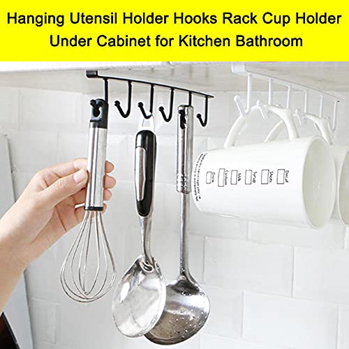 Mug Hook Display Cup Storage Organizer Hanger Rack and Scarf Hanging Hook Rack Holder Under Cabinet Closet Without Drilling (White)