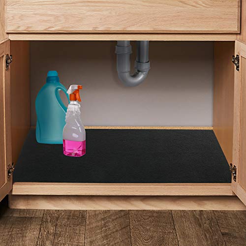 LotFancy Under Sink Mat for Kitchen, 36" x 30", with Absorbent Fabric and Anti-slip Waterproof Backing, Washable Under Cabinet Liner, Reusable Shelf Protector, Black