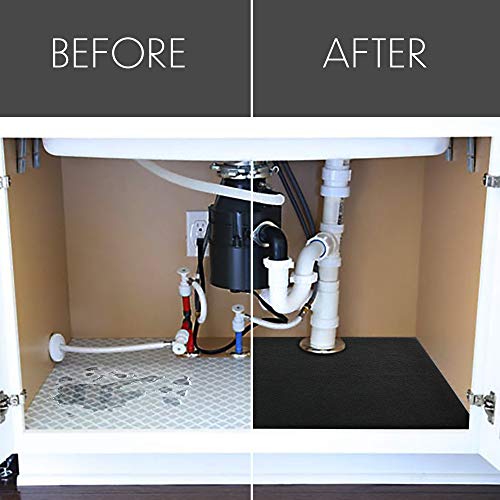 LotFancy Under Sink Mat for Kitchen, 36" x 30", with Absorbent Fabric and Anti-slip Waterproof Backing, Washable Under Cabinet Liner, Reusable Shelf Protector, Black