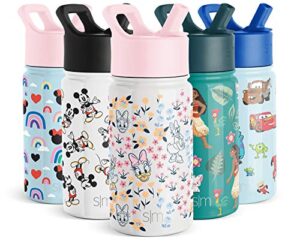 simple modern disney daisy duck kids water bottle with straw lid | reusable insulated stainless steel cup for school | summit collection | 14oz, daisy duck garden