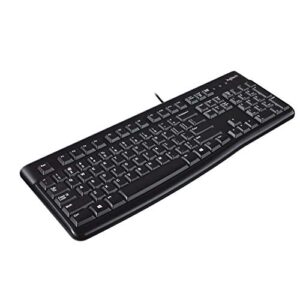 logitech k120 wired keyboard for windows, plug and play, full-size, spill-resistant, curved space bar, compatible with pc, laptop – black