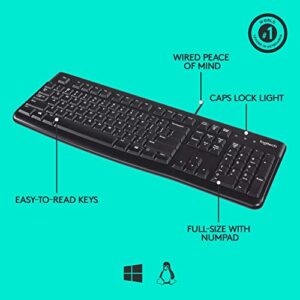 Logitech K120 Wired Keyboard for Windows, Plug and Play, Full-Size, Spill-Resistant, Curved Space Bar, Compatible with PC, Laptop - Black