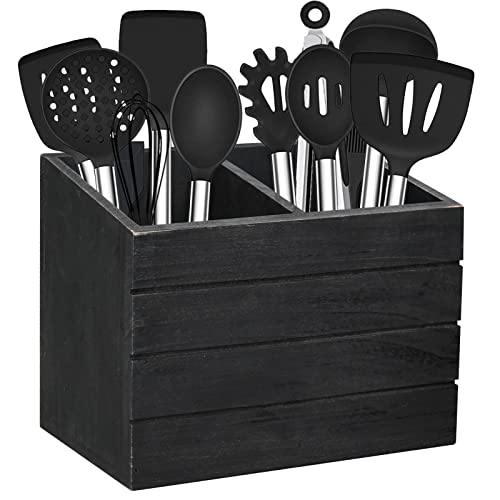 Utensil Caddy Cutlery Organizer Silverware Holder, Kitchen Cooking Utensil Crock Holder for Countertop,Large Utensil Flatware Organizer Storage Box with 2 Compartments,Utensil Crock Organizer Counter…