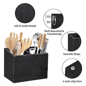 Utensil Caddy Cutlery Organizer Silverware Holder, Kitchen Cooking Utensil Crock Holder for Countertop,Large Utensil Flatware Organizer Storage Box with 2 Compartments,Utensil Crock Organizer Counter…