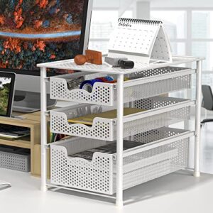 Simple Houseware Stackable 3 Tier Sliding Basket Organizer Drawer, White