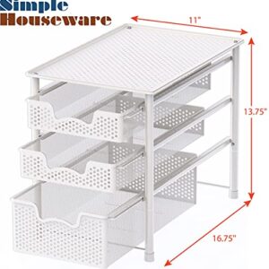 Simple Houseware Stackable 3 Tier Sliding Basket Organizer Drawer, White