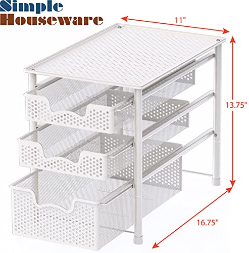 Simple Houseware Stackable 3 Tier Sliding Basket Organizer Drawer, White