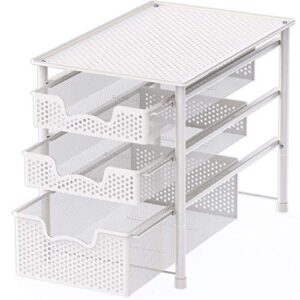 Simple Houseware Stackable 3 Tier Sliding Basket Organizer Drawer, White